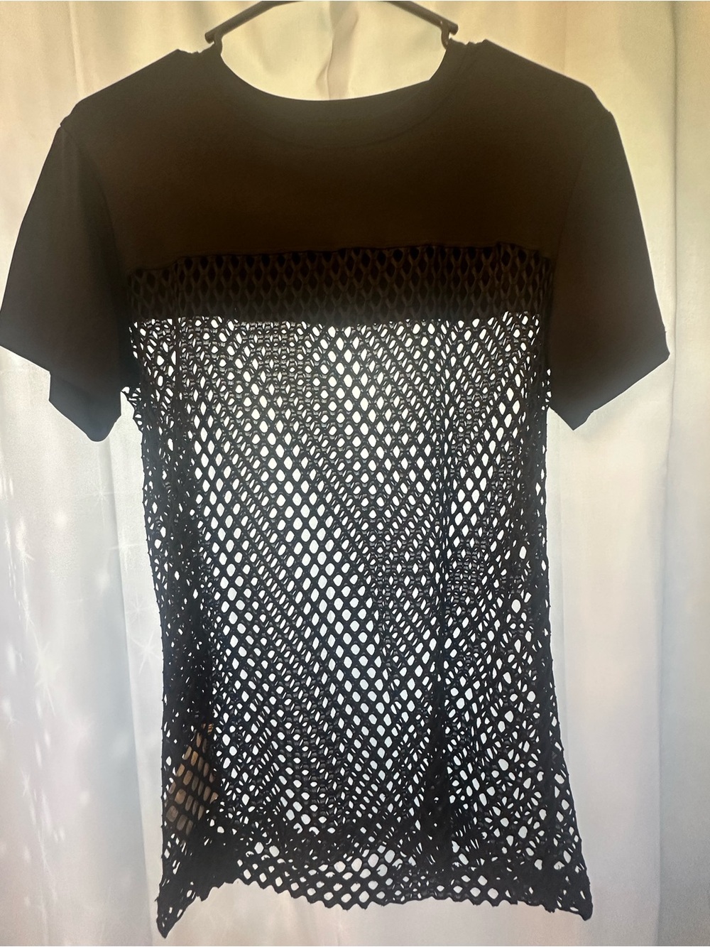 Men's Black Short Sleeve Mesh Overlay Tee